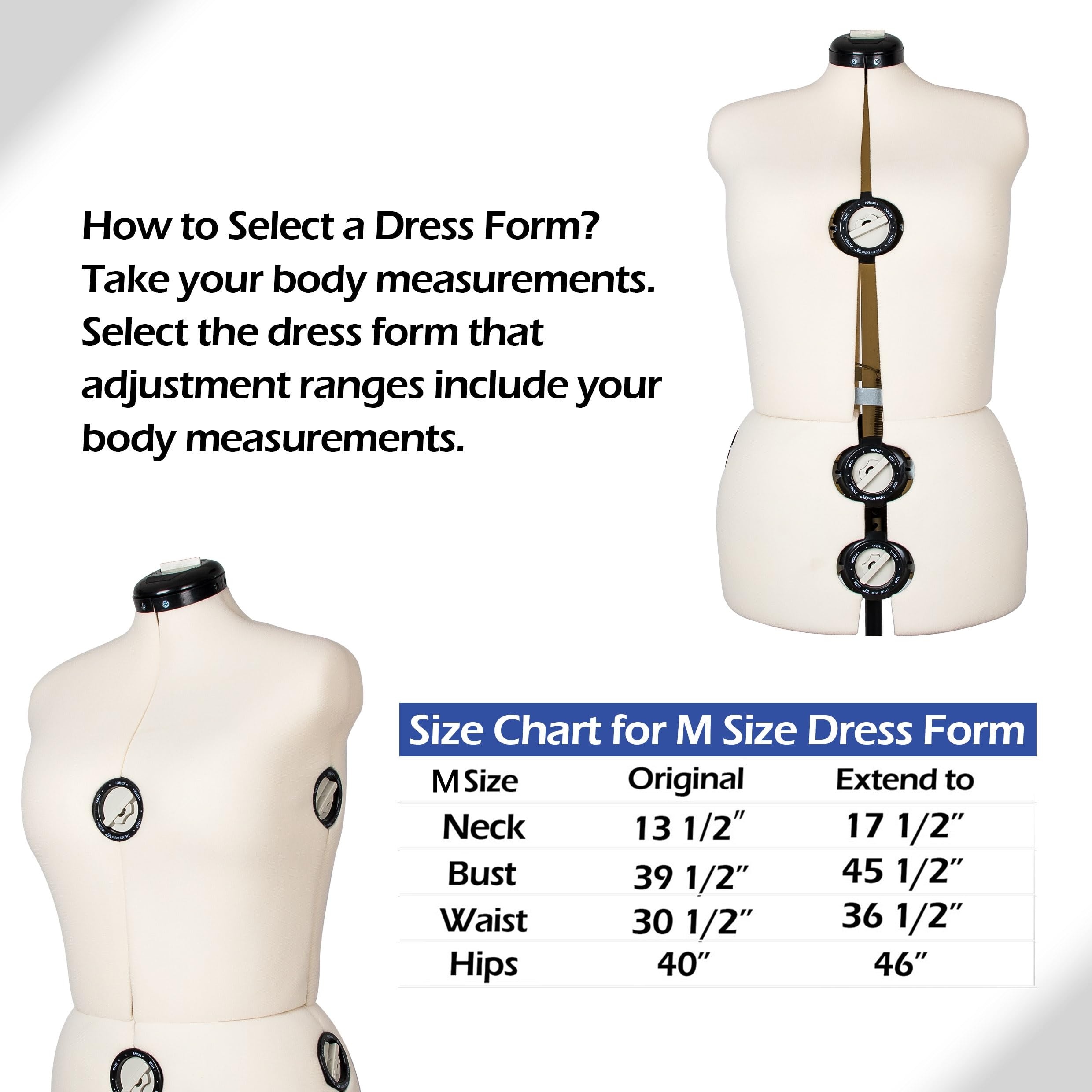 Mannequin de Couture Réglable Femme avec 13 Molettes de Précision Taille 42 à 46 Taille Ajustable pour Poitrine Taille Hanche Cou Idéal pour Projet de Couture et Exposition, Beige