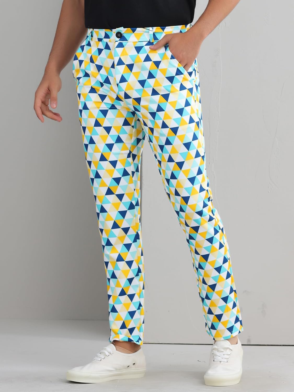 Lars Amadeus Argyle Golf Pants for Men's Argyle Pants Triangle Plaid Pattern Suit Trousers - Image 2