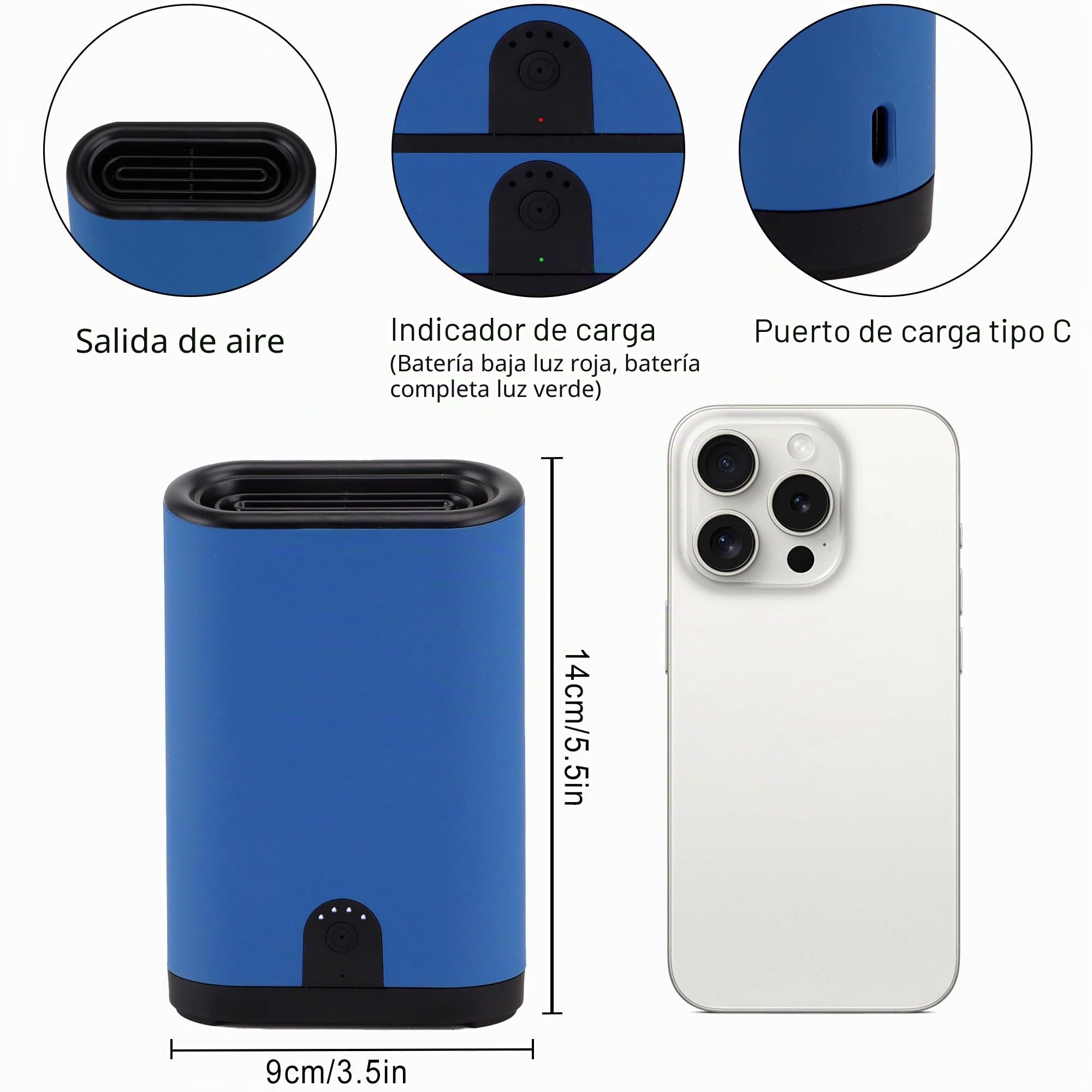 TRIROCKS Generador de Ozono Purificador de Aire Portátil Ionizador Recargable para Eliminar Humo, con Batería de 5000mAh, Ideal para Hogar, Coche, Cocina, Dormitorio, Oficina y Mascotas