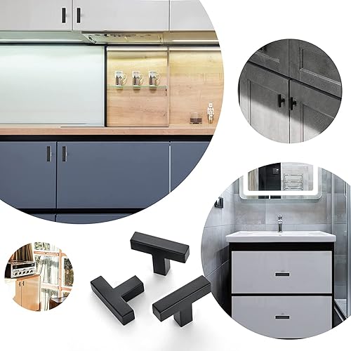 Vista 12 de Ravinte Paquete de 3 pomos cuadrados negros para gabinete, tiradores cuadrados de 2 pulgadas, color negro mate, manijas de gabinete de cocina de un