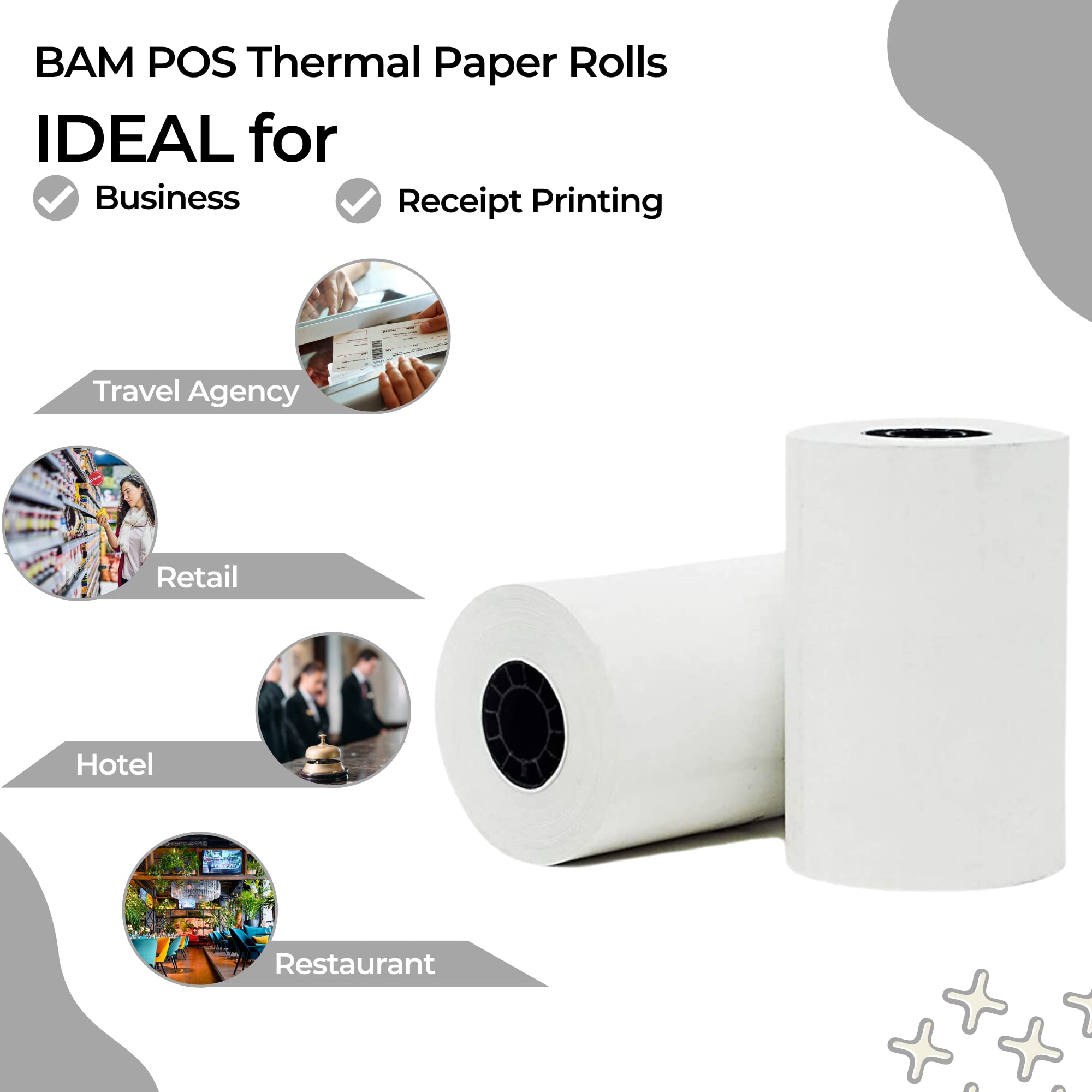 BAM POS - Rollos de papel térmico (50 unidades, 8,9 x 230 m), color blanco