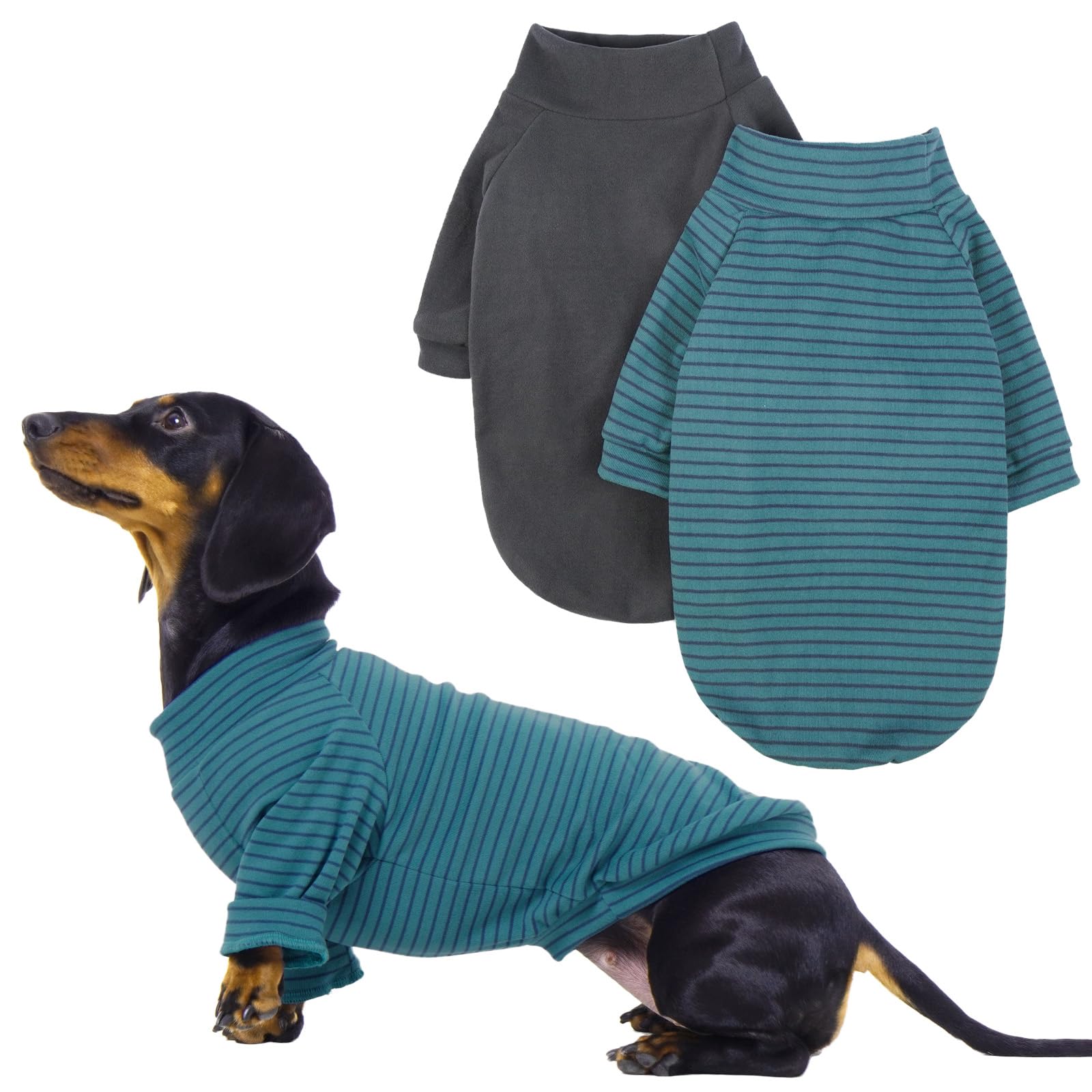 IECOii Lot de 2 pulls en polaire pour chien de petite taille, chaud à col roulé avec extensible pour teckel, pull confortable pour l'automne et l'hiver – Chandail d'intérieur et d'extérieur pour la