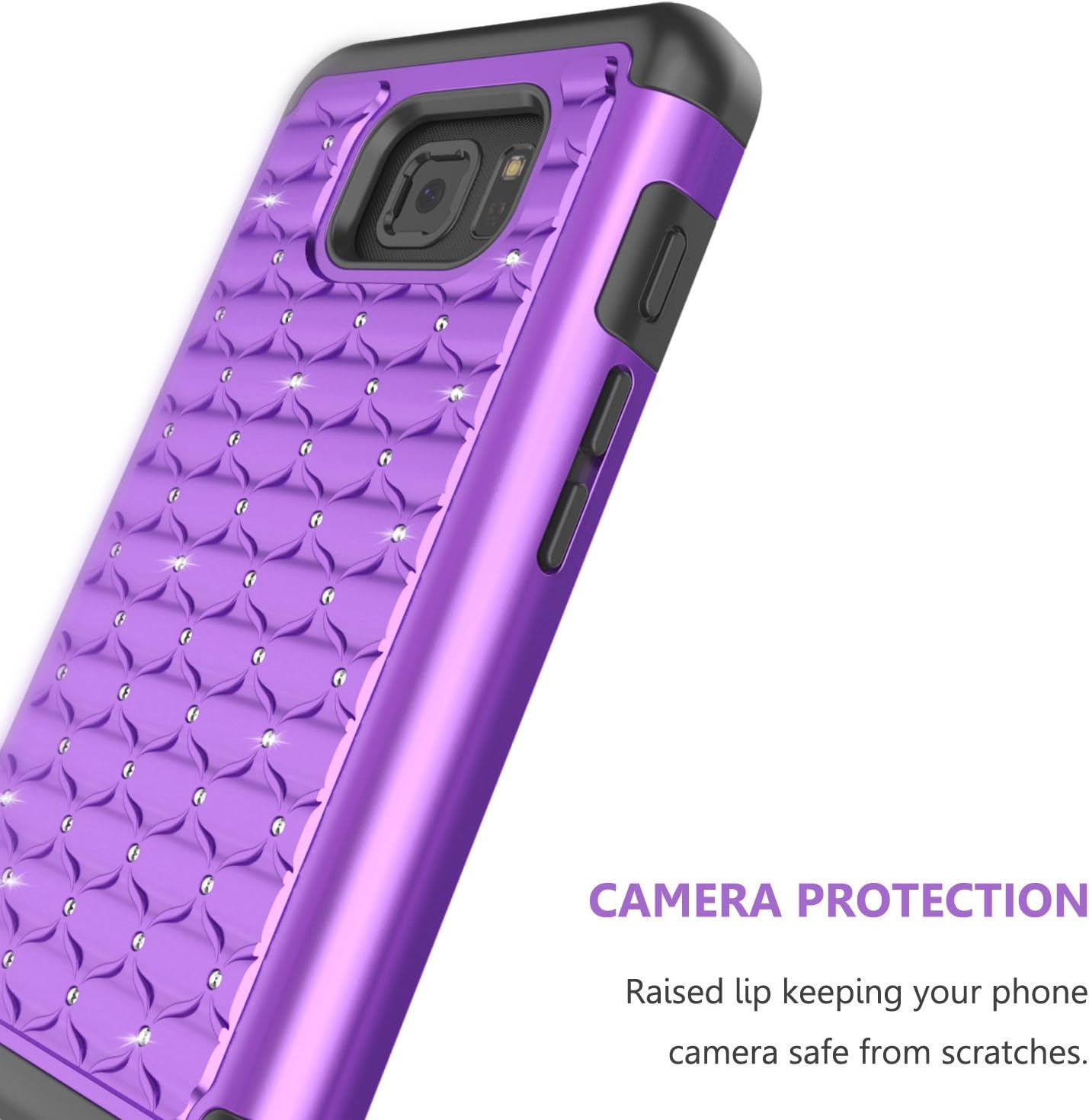 Galaxy S7 Active Case, Jeylly [Diamond Star] Hybrid Rubber Plastic Shock Absorbing Studded Rhinestone Crystal Bling Armor Defender Rugged Case Cover for Galaxy S7 Active SM-G890 G891 - Purple