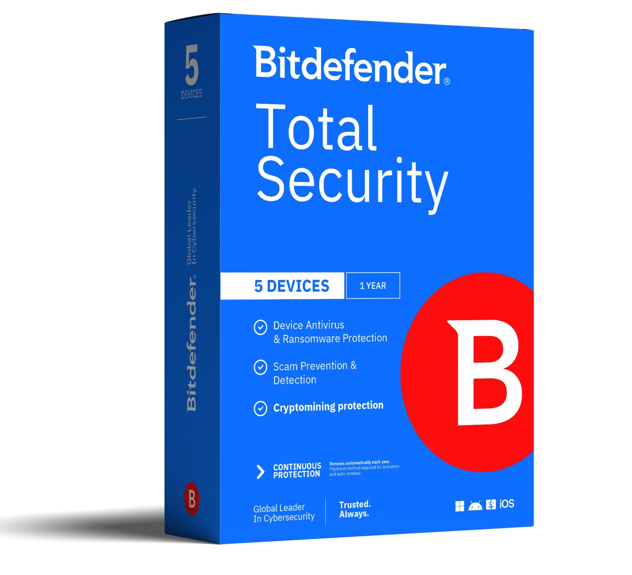 Bitdefender Total Security 2025 - 5 Devices | 1 year Subscription | PC/Mac | Activation Code by Mail