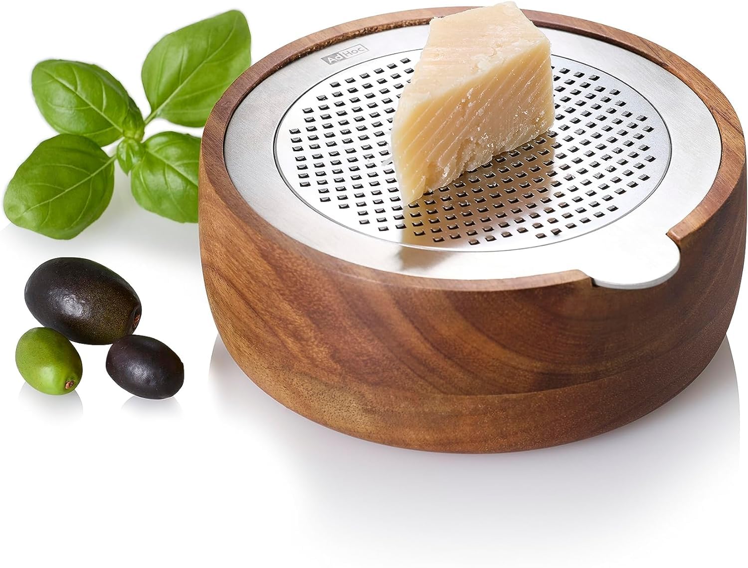 AdHoc GG30 - Grattugia fine CutnServe, con contenitore di raccolta, acciaio inox, legno di acacia
