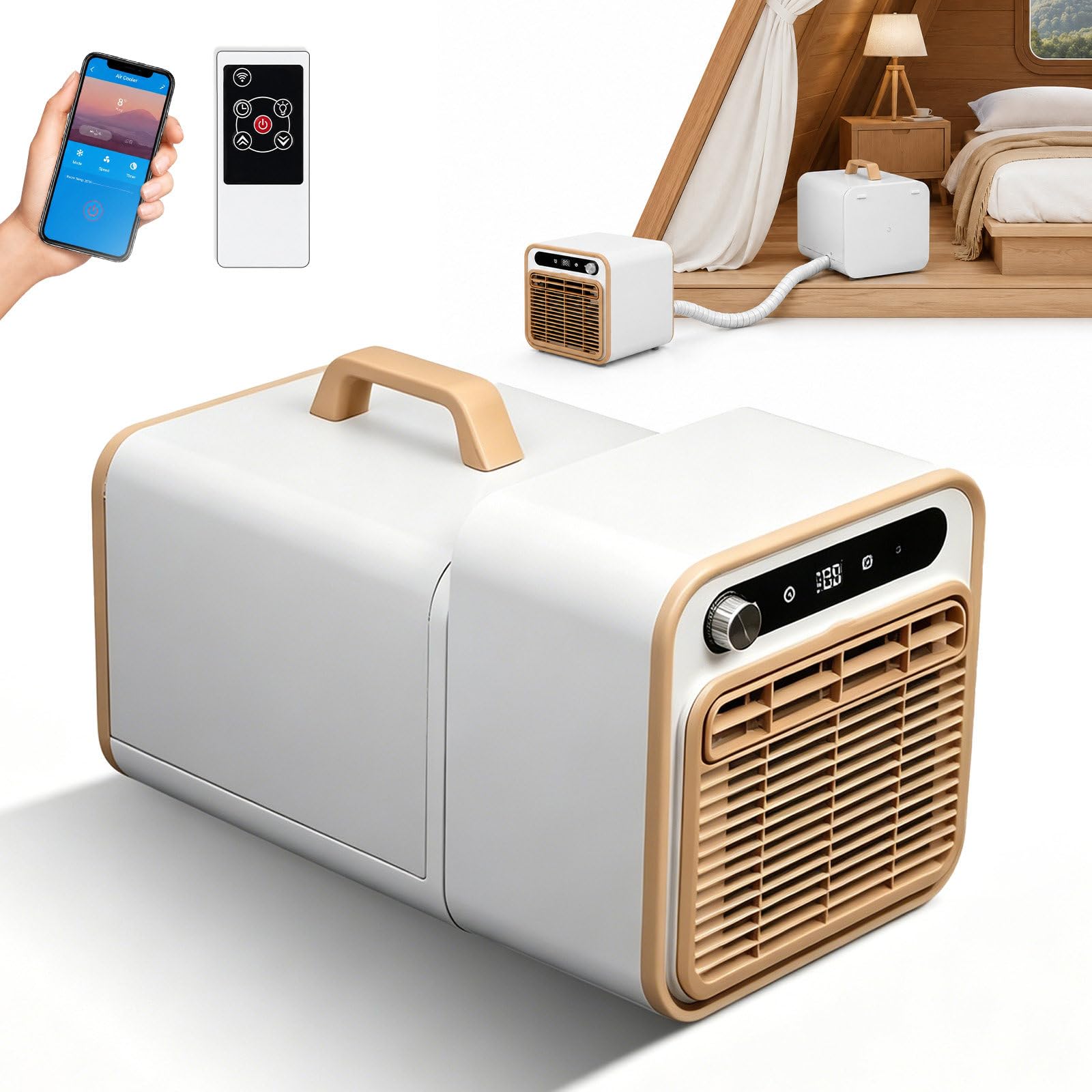 1500W Split Portable Air Conditioner, Quiet <40dB Tent Air Conditioner for Camping with 12H Timer, Touch Remote & app Control,Portable AC for Campervan, Motorhome, Caravan & RV Use 1m-pipe