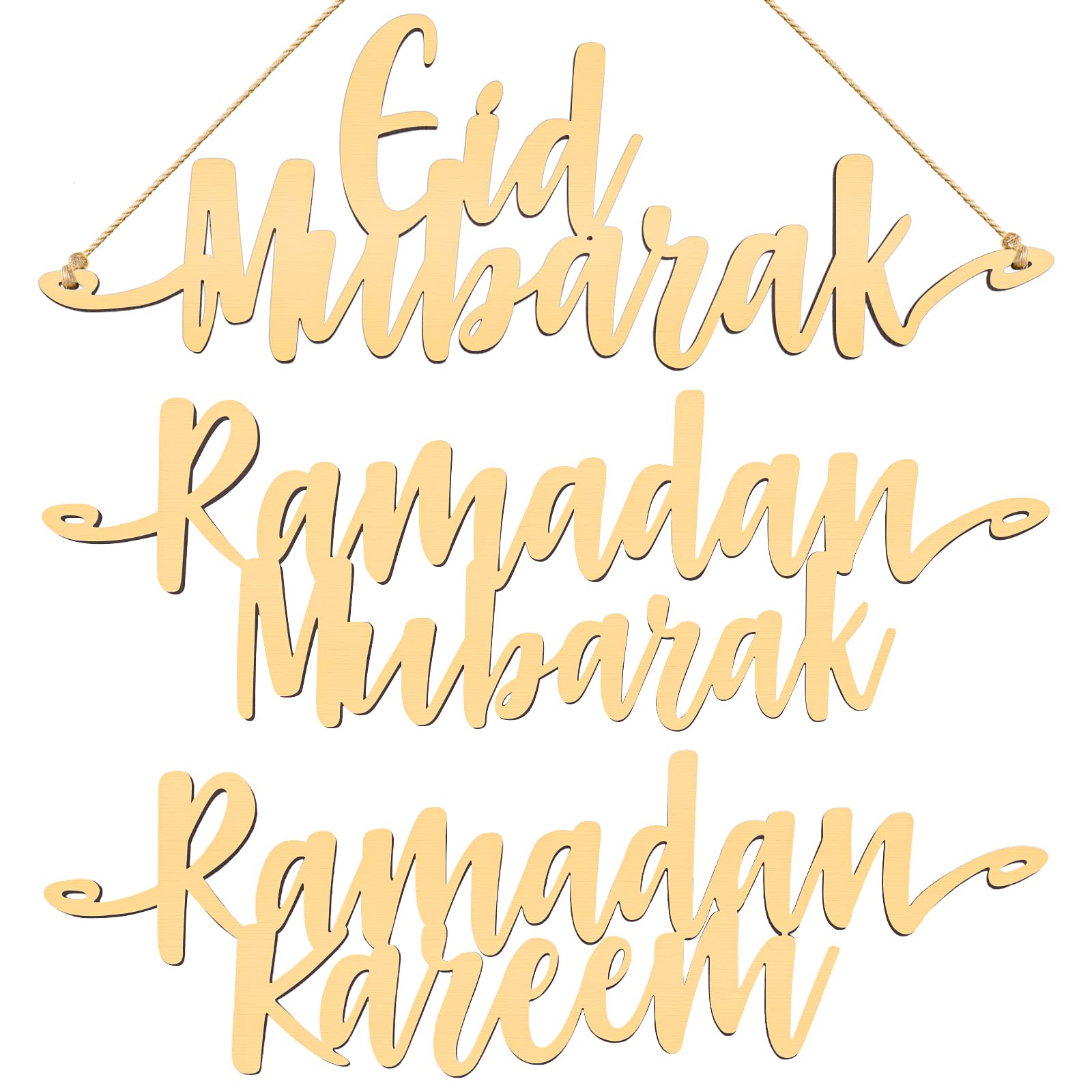 Queekay12 Pieces Ramadan Mubarak Wood Sign Eid Place Settings Kareem Wooden Word Cutouts Ornaments Islamic Table Decor for Home Party