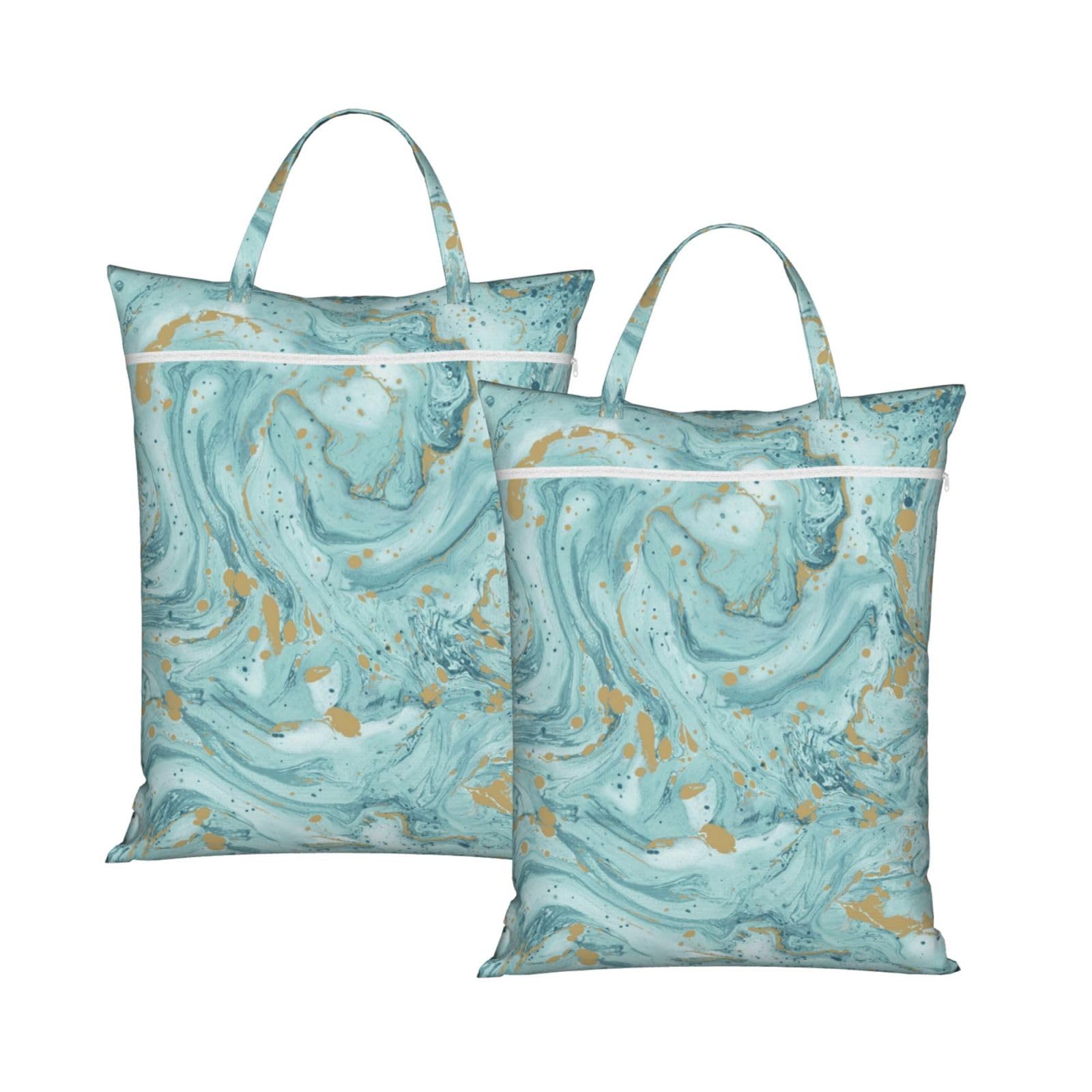 YFSGDLBN Azurite Teal and Foil Gold Oil Marble Pattern printed Travel dirty laundry bag clothes pack Storage Basket Bag