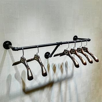 Industrial Pipe Wall Mounted Clothes Hanging Shelves System,Metal Clothing Towel Rack,Garment Rack Perfect for Retail Display,Closet Organization Black, 59" L x 11.8" D