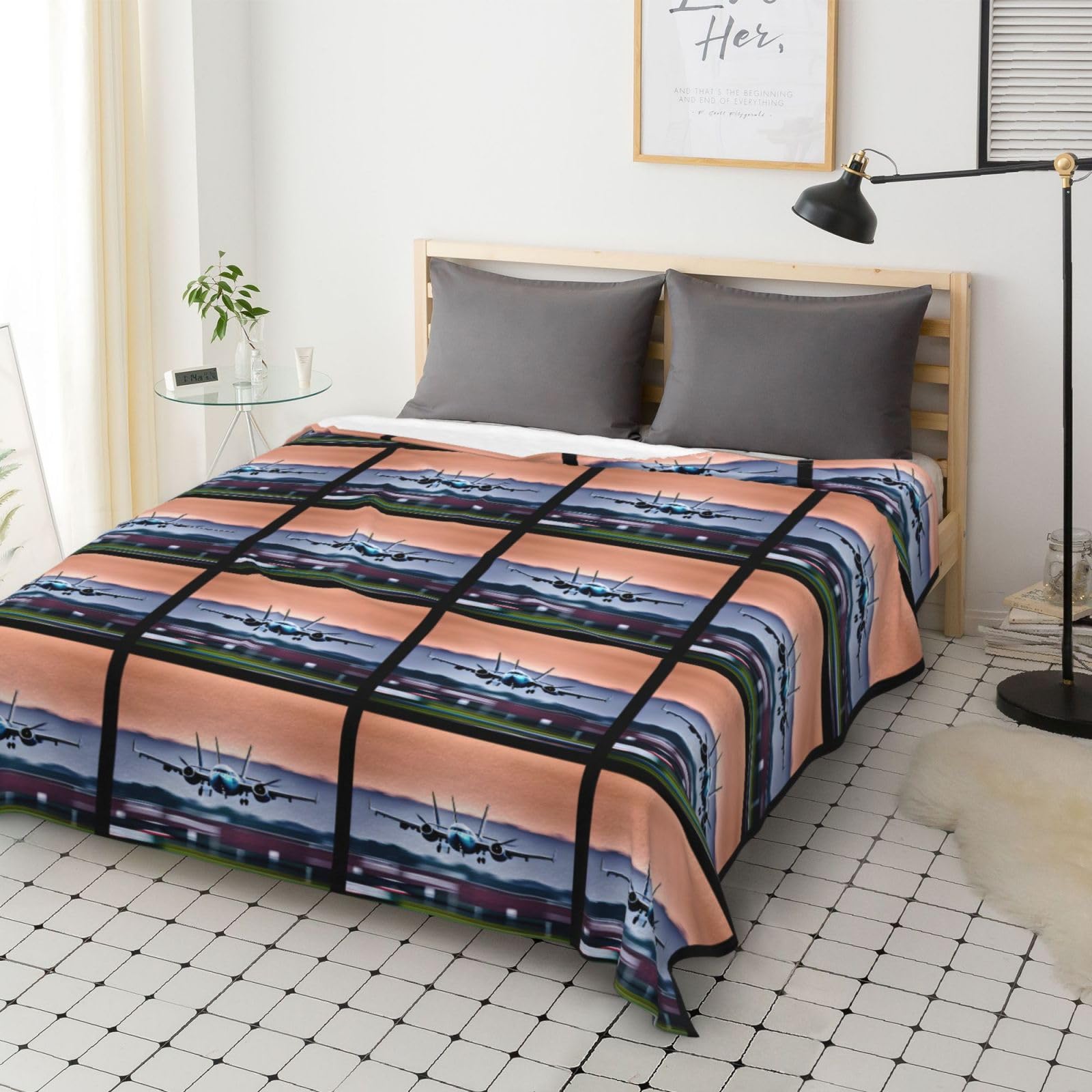 Couverture en flanelle imprimée avion 177,8 x 203,2 cm, confortable, chaude, couverture d'hiver pour camping ou voyage