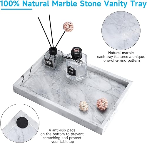 Miniatura 3 de HighFree Bandeja decorativa de piedra de mármol, bandeja de mármol de perfume negro, bandeja de cosméticos hecha a mano de mármol real para baño,