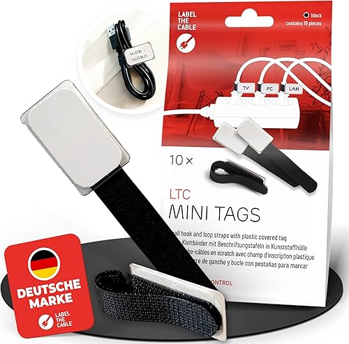 LTC 2510 - Etiquetas pequeñas para cables de gancho y bucle para una gestión perfecta de cables, etiquetado de cables para cables organizados, mini