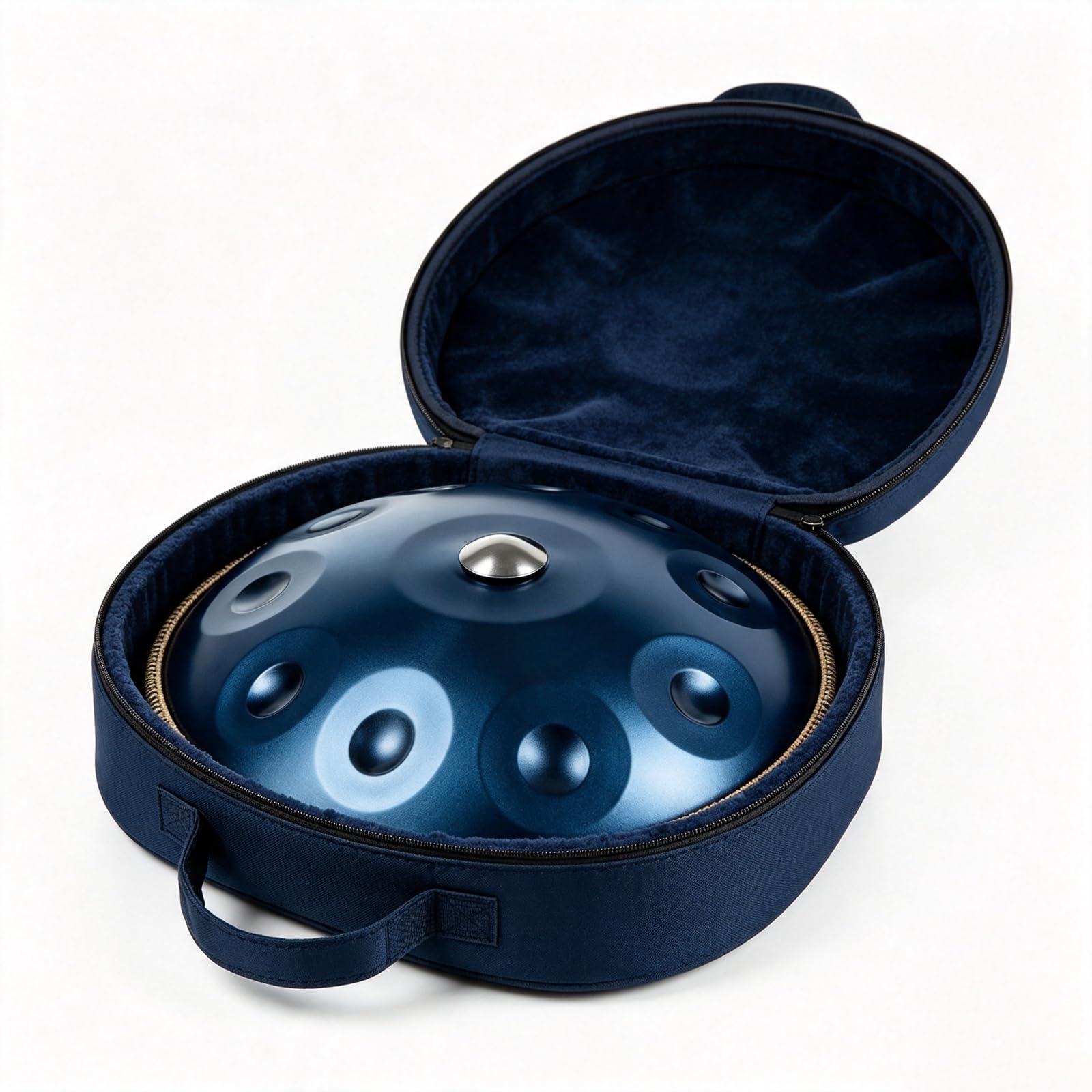Handpan Curdo In Re Minore Da 22 Pollici, Strumento A Percussione In Acciaio A 10 Note Per La Meditazione, Set Di Handpan Con Borsa Per Il Trasporto, Sgabello Pieghevole, Bacchette, Corda, Blue