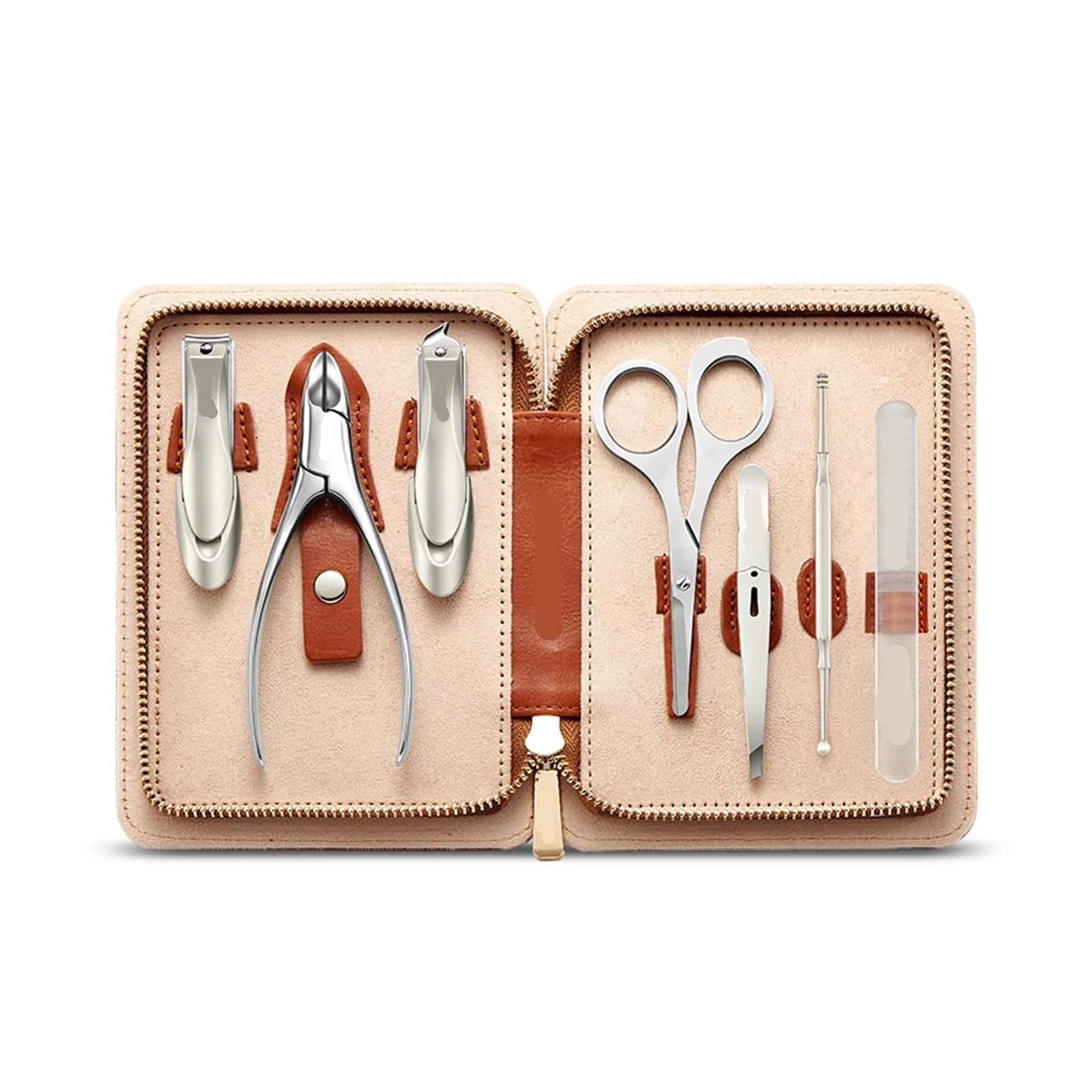Set manicure con custodia in pelle Kit di strumenti professionali 7 in 1 for la cura dei piedi e del viso Tagliaunghie in acciaio inossidabile(Mr-6666BR)
