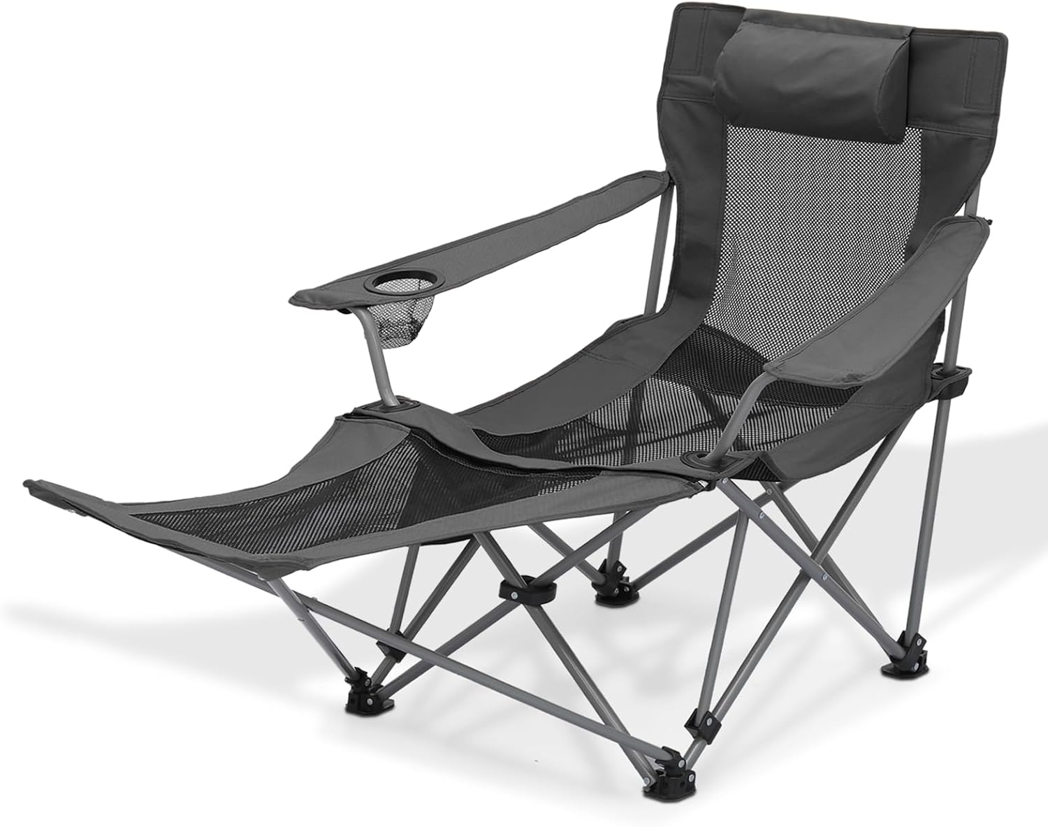 Magshion Reclining Foldable Camping Chair with Foot Rest for Adults Heavy-Duty Folding Chair with Footrest, Black