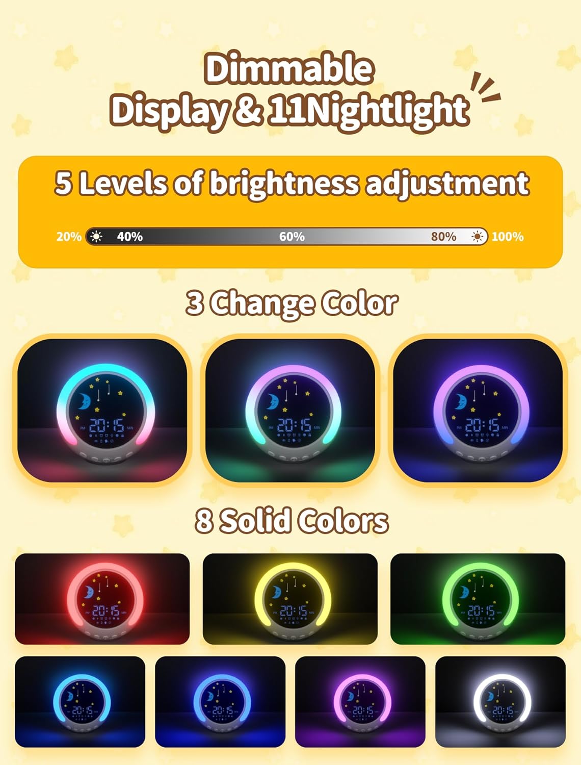 Alarm clock next to its packaging and a smartphone displaying Bluetooth settings