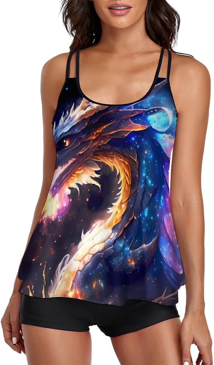 Women's Athletic Tankini Swimsuit, 2 Piece Modest Bathing Suit with Tank Top and Shorts