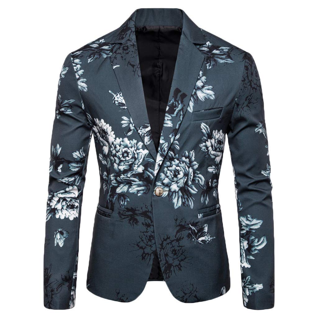Blazer Mens Suit Jacket Slim Fit Vintage Printed One Button Floral Casual Outfits Sports Coat |Green |M-picture-24