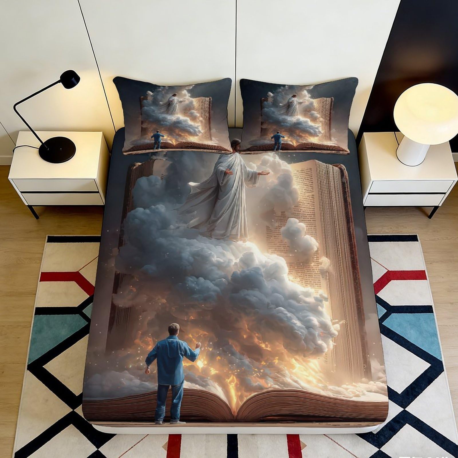 Pnayamiorkfel Style-1 3D Printed Angel In Clouds Fitted Sheet Microfiber Soft Mattress Cover Book Fantasy Bedroom Decor 90X200x25cm