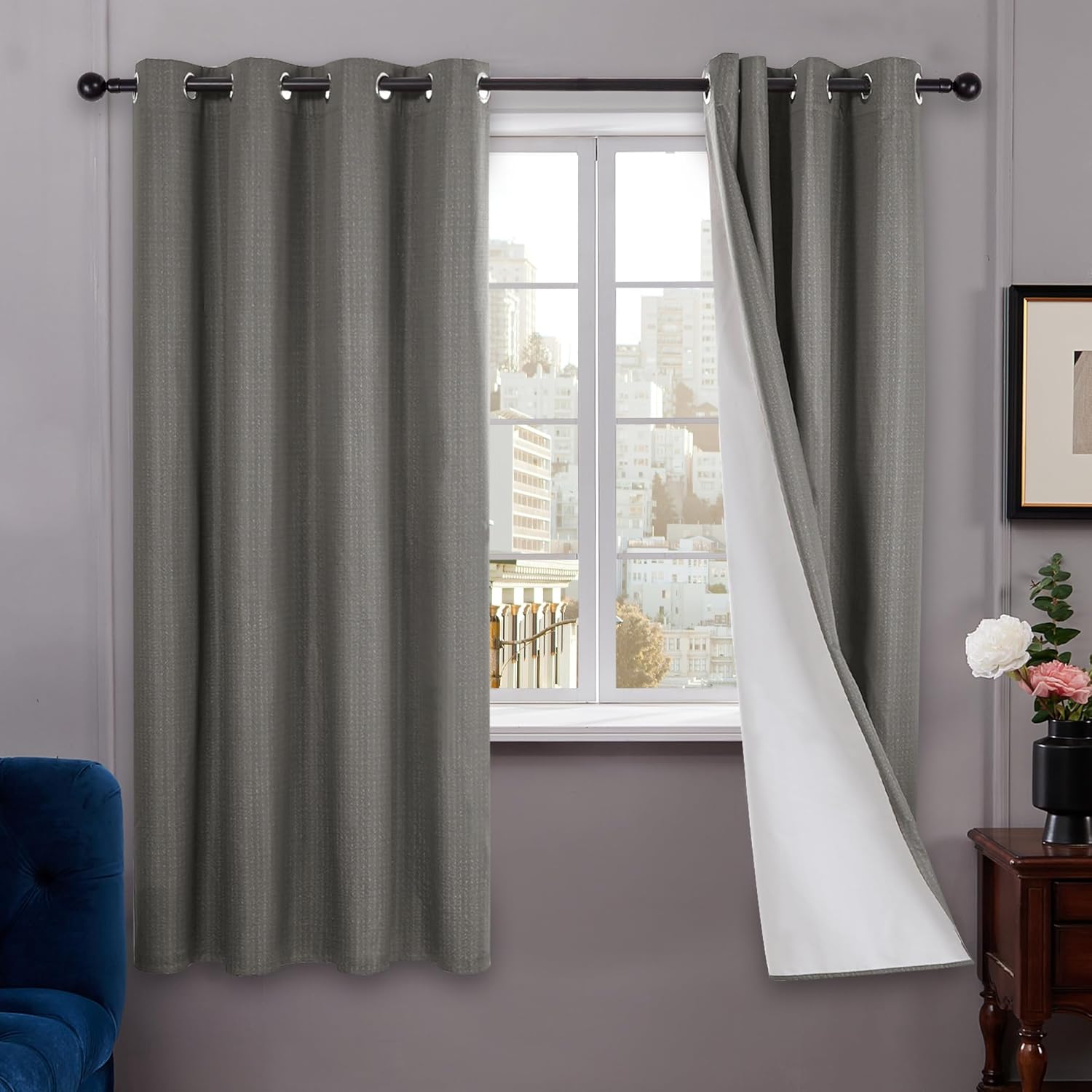 Deconovo Grey 100 Blackout Curtains 72 Inches Long, Lightweight Total