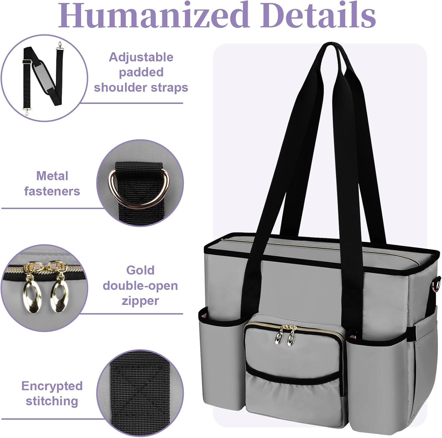 Nurse Bag, Work Bags with 15.6-inch Laptop Compartment, Teacher bag with Large Cup Holder, Nursing Tote Bag with Insulated Pocket for Nurses, Teachers, Students, and Professionals, Grey - Image 6