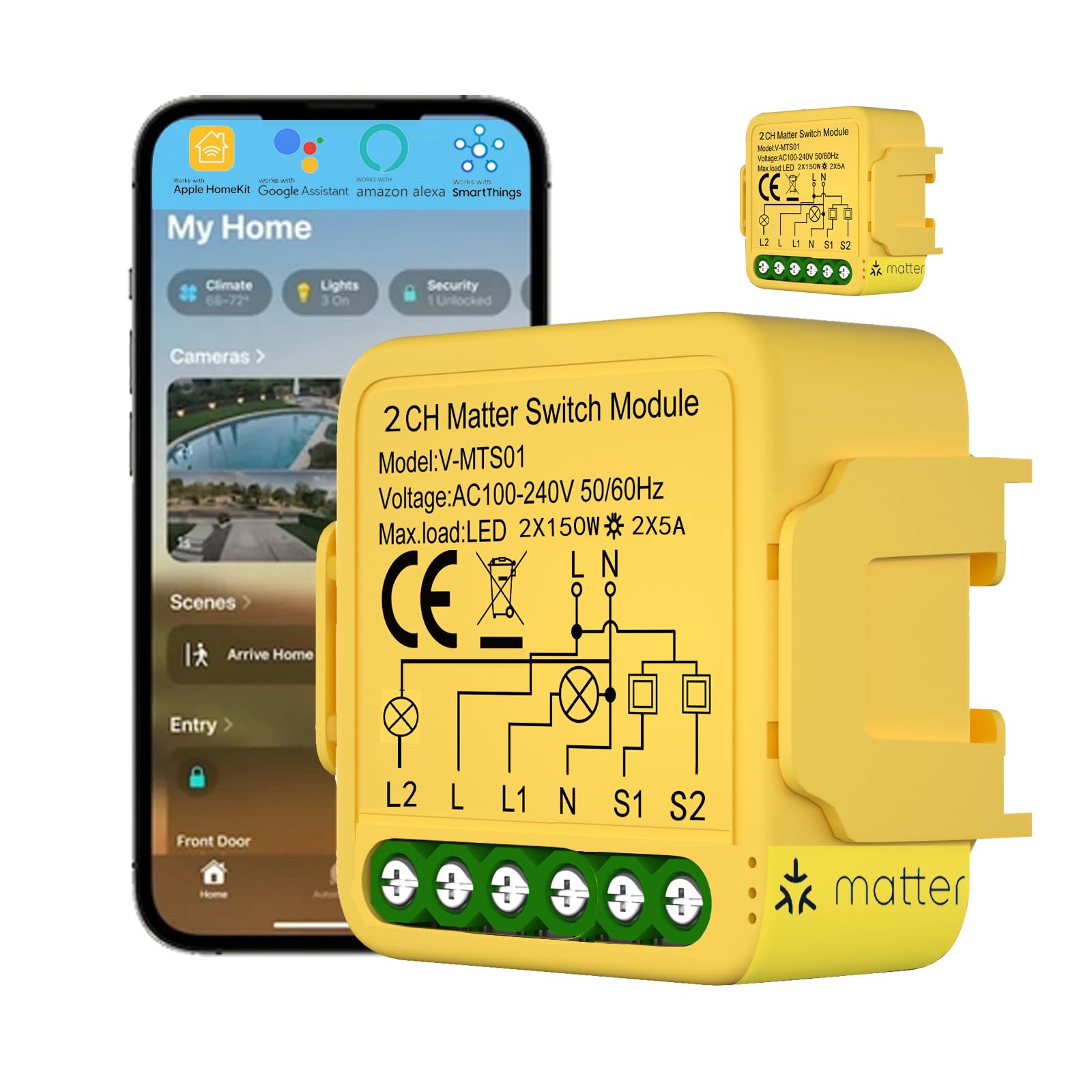 2 Pack Matter Smart Switch Module DIY Light Relay Switch, Works with HomeKit, Siri, Alexa, Google Home, SmartThings, Matter Light Switch Smart Home Automation with Remote Control (2 Gang, 2)-image-8