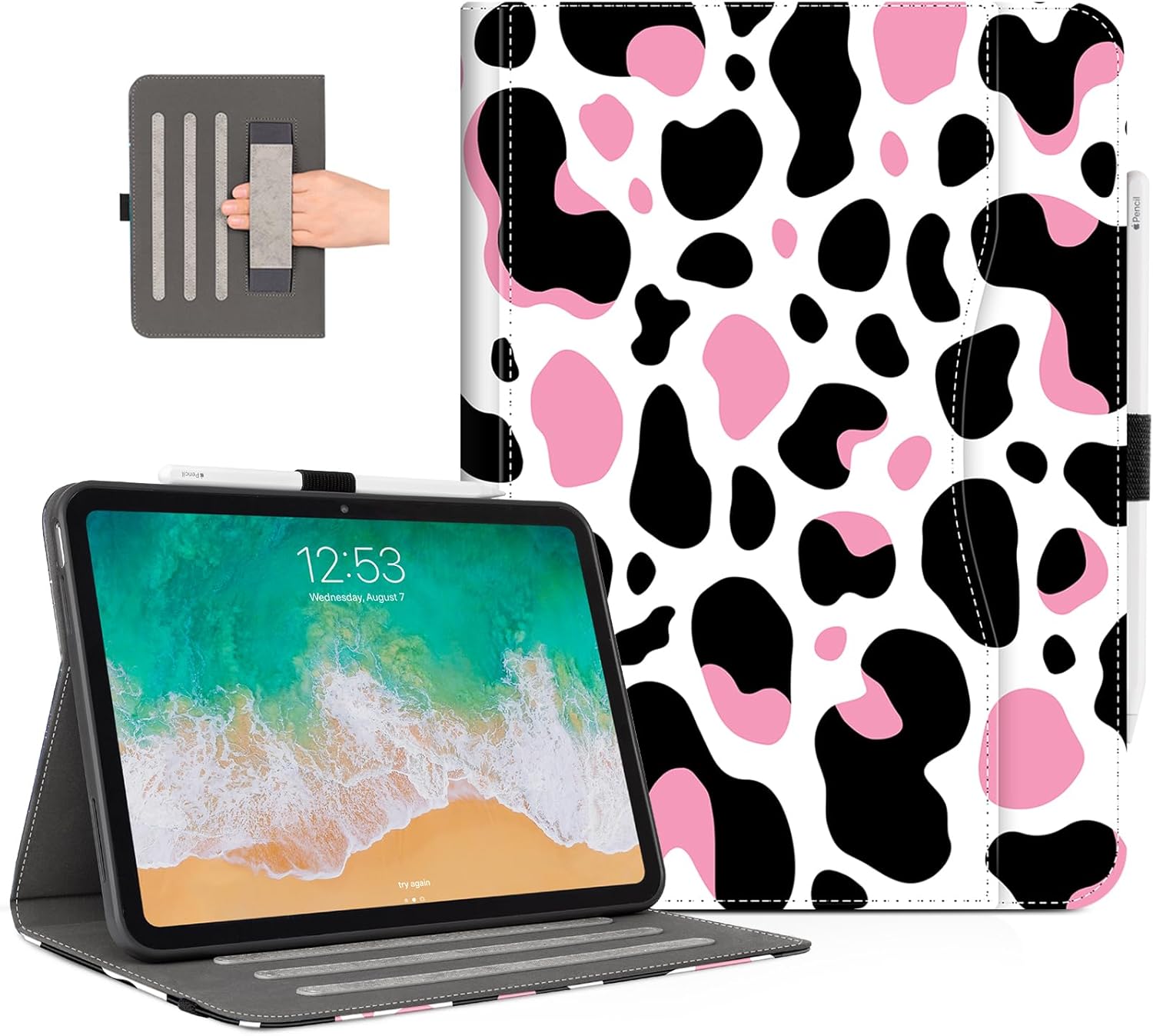 Lokigo New for iPad (A16) 11th Generation 11 Inch 2025 Case, iPad 10th Generation Case 2022 10.9 Inch 2022, Protective Multi-Viewing Stand Cover with Pencil Holder, Black Pink