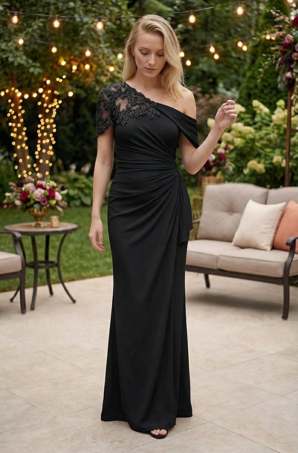 Applique Mother of The Bride Dress Mermaid Wedding Guest Dress Pleated Chiffon Formal Evening Gown for Women