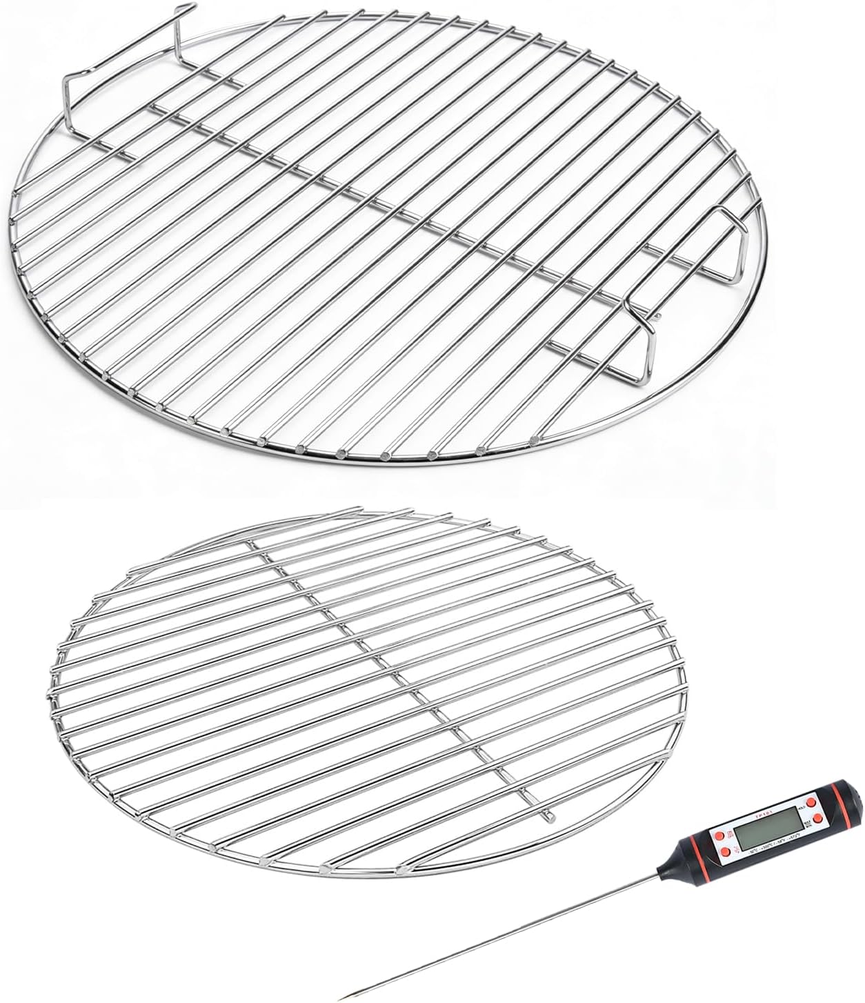 Hisencn 7432 Cooking Grate, 7440 Charcoal Grate for Weber 18.5 Inch One-Touch, Bar-B-Kettle, Smokey Mountain Cooker Smoker, Jumbo Joe, Original Kettle Grill, 17.5 inch Cooking Grate with 1 Thermometer