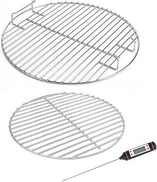 Hisencn 7432 Cooking Grate، 7440 Charcoal Grate for Weber 18.5 Inch One-Touch، Bar-B-Kettle، Smokey Mountain Cooker Smoker، Jumbo Joe، Original Kettle Grill، 17.5 inch Cooking Grate with 1 Thermometer