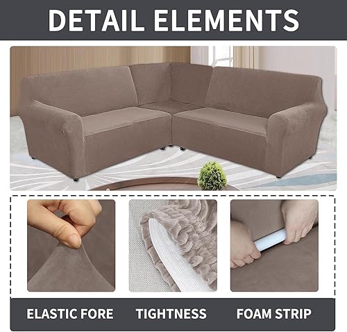 Vista 24 de LiveGo Funda para sofá esquinero, protector de terciopelo elástico para sillón reclinable, funda de sofá para sillón reclinable, juego de sala