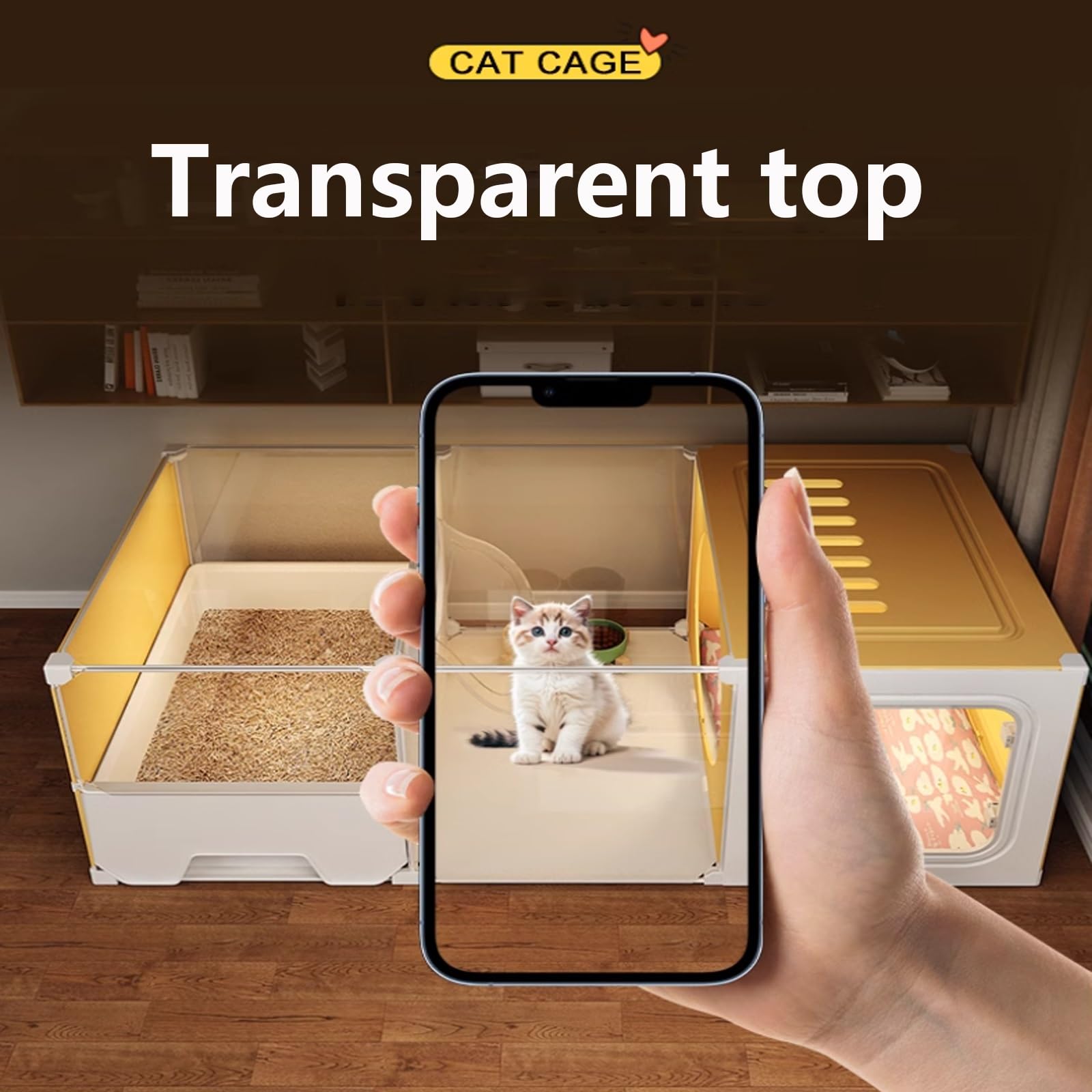 Transparent Enclos pour Chat avec Bac À Litière, Cage Intérieure DIY pour Animal Domestique, Grande Zone d’Exercice pour Chat (70 * 35 * 35cm)