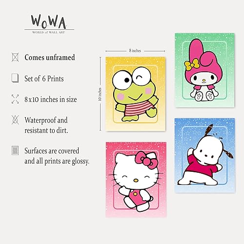 Miniatura 2 de W.O.W.A - Decoración temática de Hello Kitty para bebés y niñas, juego de 6 carteles vibrantes para dormitorio de niños y adolescentes (8 x 10