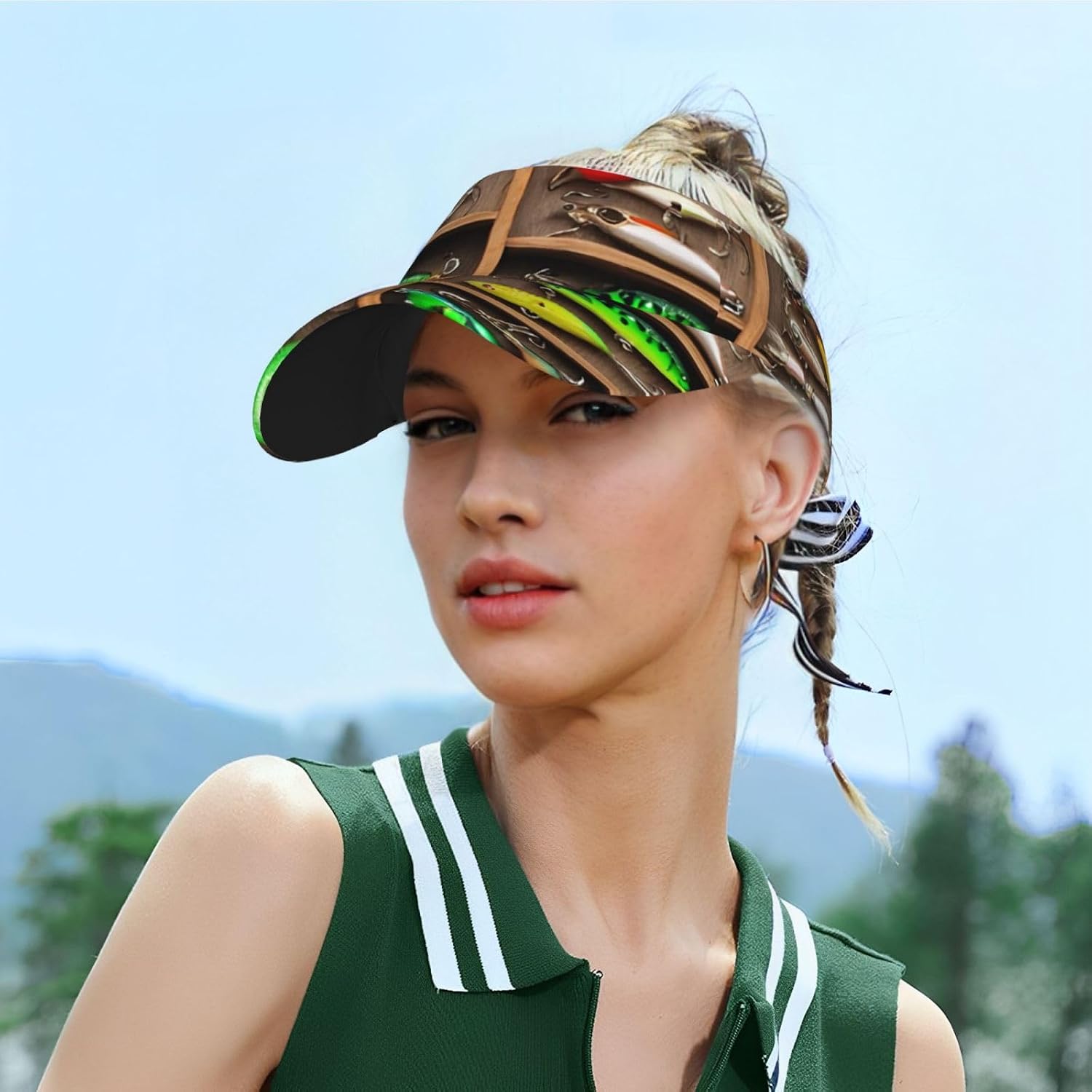 (Fishing Lure Style) Adult Sun Visor Hat Adjustable Open Top Sports Cap Breathable for Men Women Beach Vacation Essentials Black