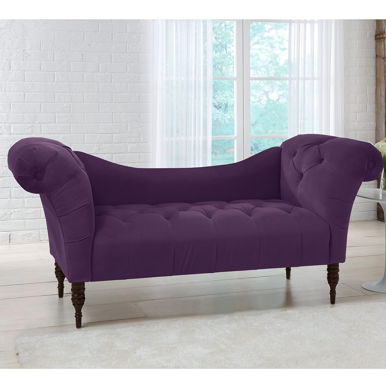 Velvet 2 Seater Chesterfield Tufted Couch Chaise Lounge Soft Fabric Wooden Legs Sofa for Living Room, Bedroom, Hallways (Purple)