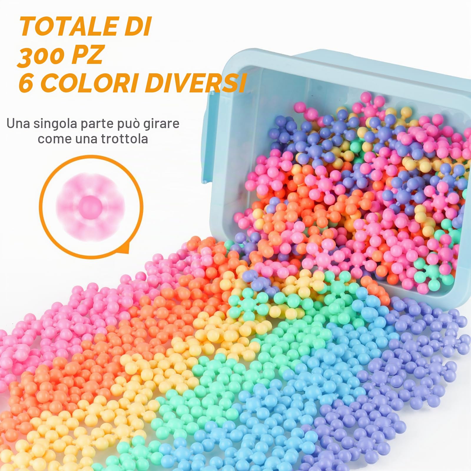 Blocchi di Costruzione a Fiocco di Neve | 300 Pezzi | Per Bambini dai 3 Anni in Su | Blocchi di Plastica Multicolori per l'Apprendimento Precoce e la Creatività | Giocattolo STEM con Borsa