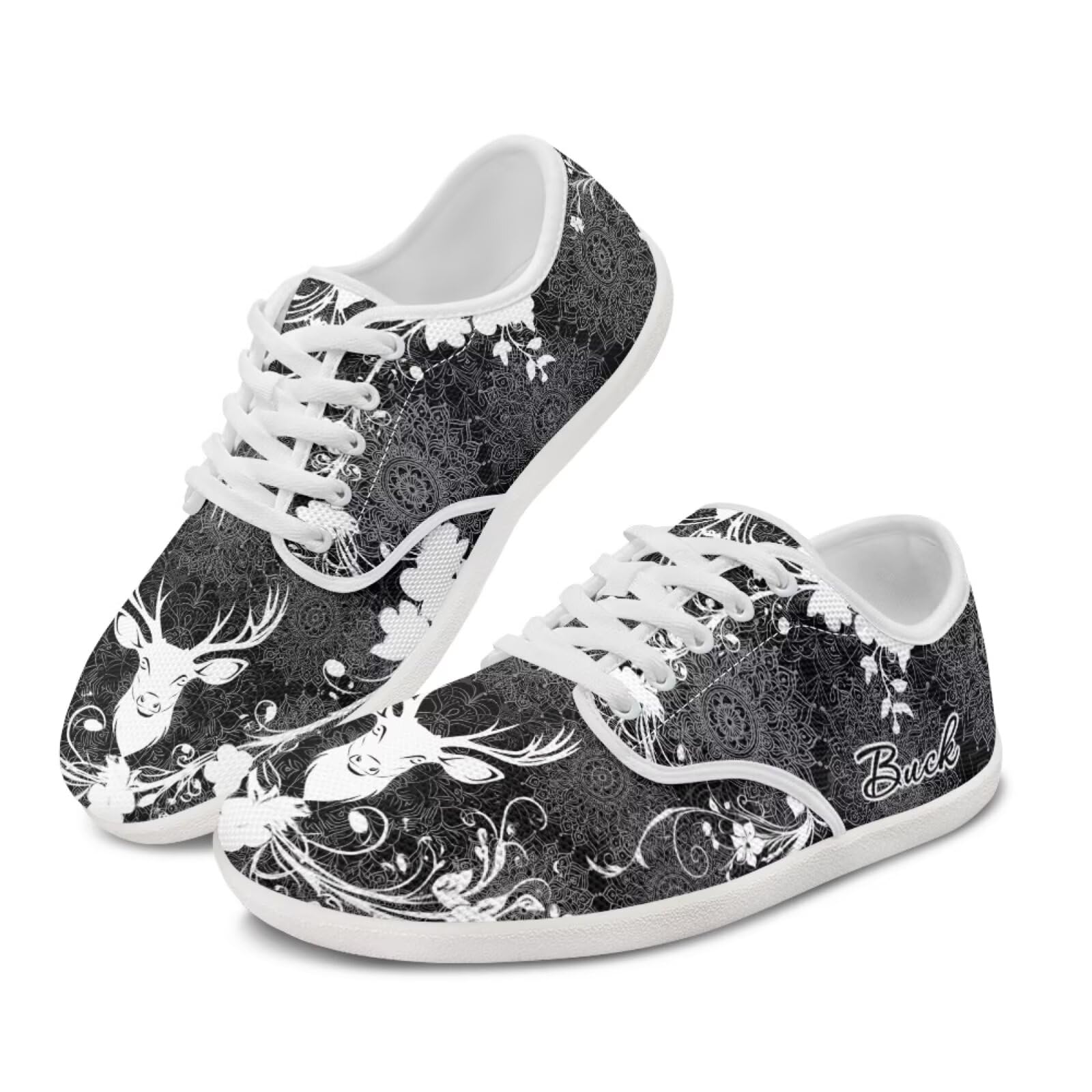 Pointodoor Deer Barefoot Shoes for Men Women Wide Toe Box Walking Sneakers Boho Mandala Business Slip On Work Flats Minimalist Cross-Trainer Shoes Daily Shoes(White Sole)