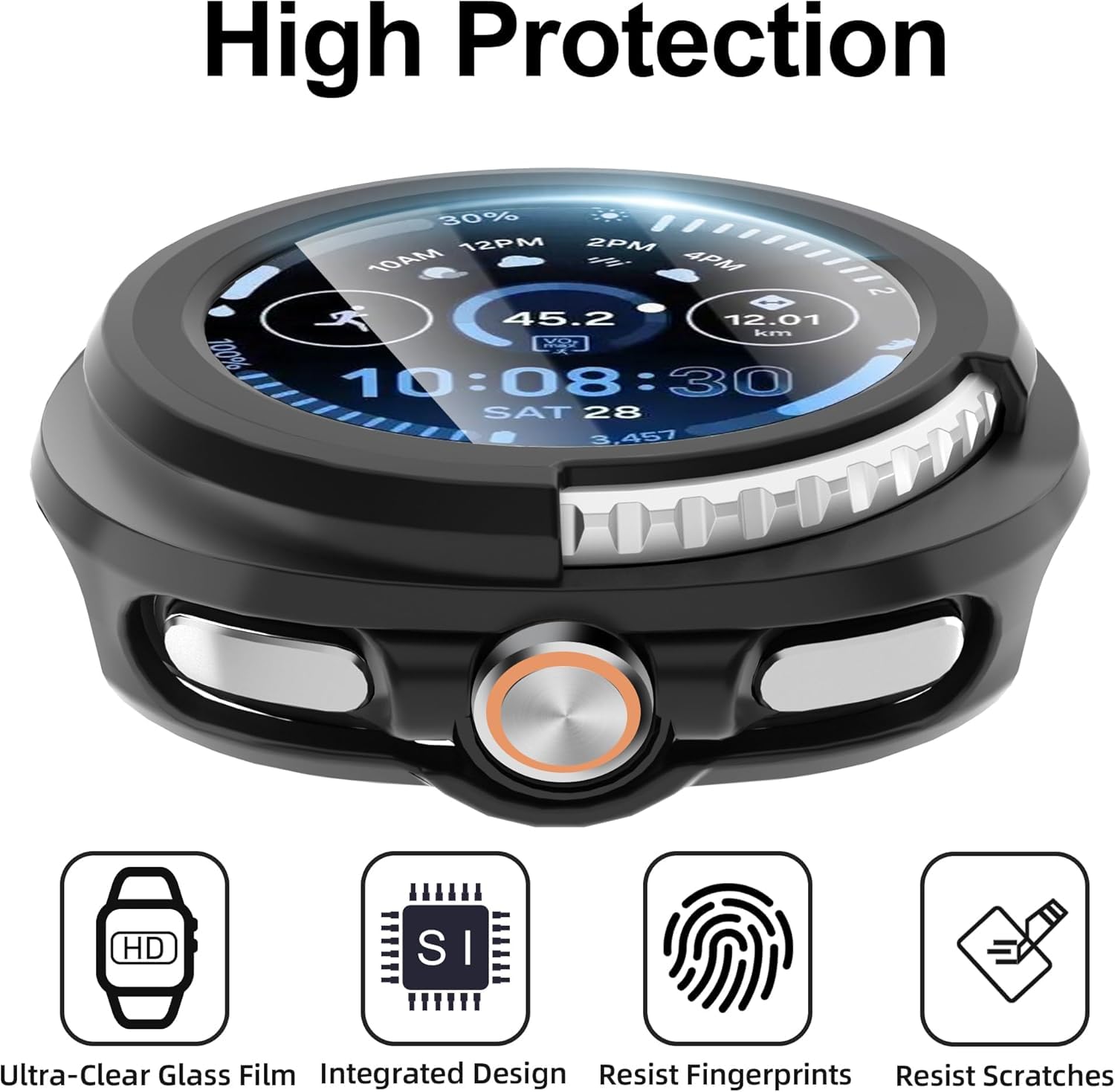 OpenTech® Hard Matte Silicone Protection Front Case Cover for Samsung Galaxy Watch Series 8 (44mm) with Attached Screen Protector Full Coverage (Black) — Amazon image 4
