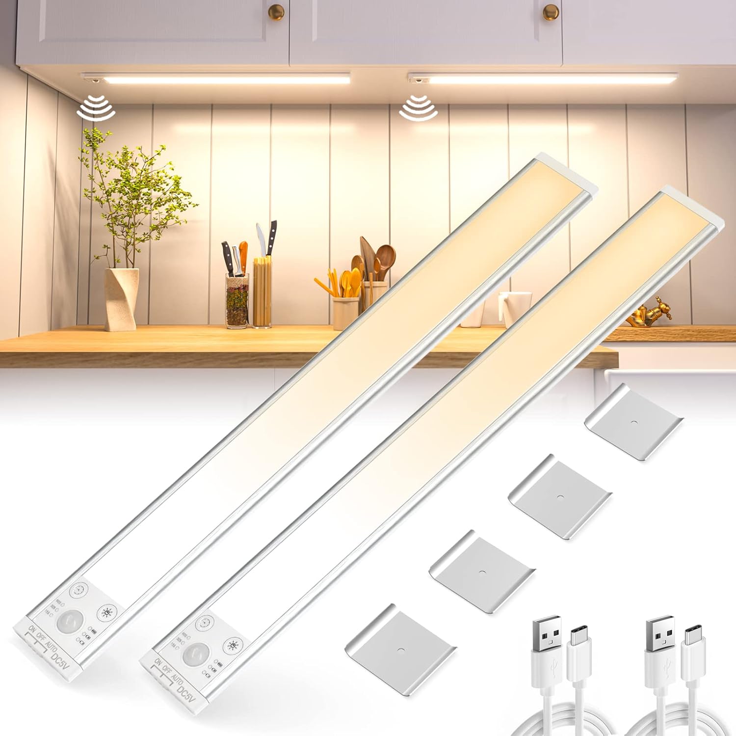 Luce LED Sottopensile Ricaricabile 40CM - Sensore Movimento 3 Colori - Foto 4