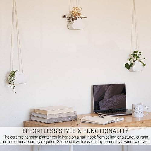 Miniatura 6 de Macetas colgantes de nube para plantas de interior, maceta colgante de cerámica blanca con cuerda de macramé ajustable con agujero de drenaje,