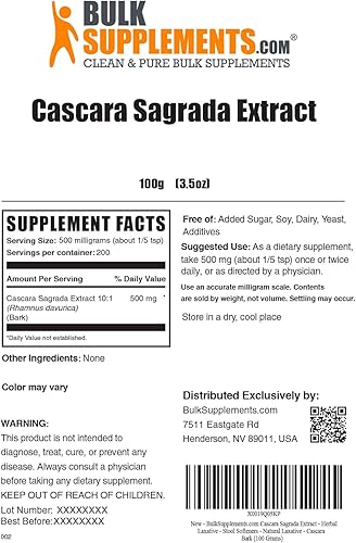 Miniatura 2 de BulkSupplements com Extracto de Cascara Sagrada - Extracto de hierba de Cascara Sagrada - Laxantes de hierbas - Polvo laxante natural - Polvo de