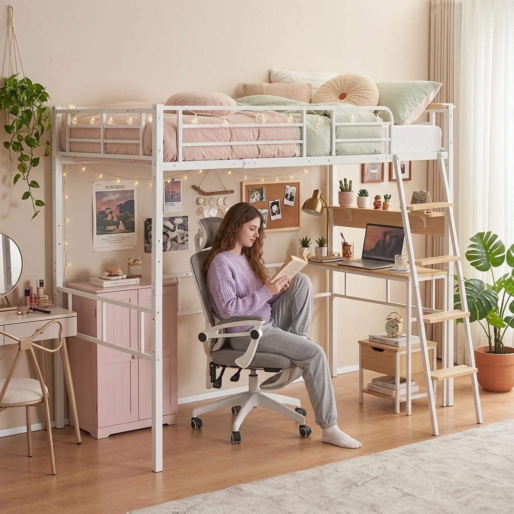 Amazon｜Beuiosda ロフトベッド 机付き シングル ハイタイプロフト