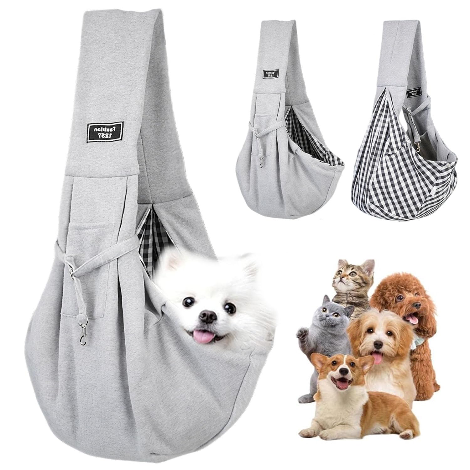 Hundetragetasche, Reversible Welpentrage Freihändig, Hunderucksack Bis 8 kg, Haustiertasche für kleinen Hund und Katze, Hundetragetasche für Spaziergänge/Aktivitäten im Freien (Grau)