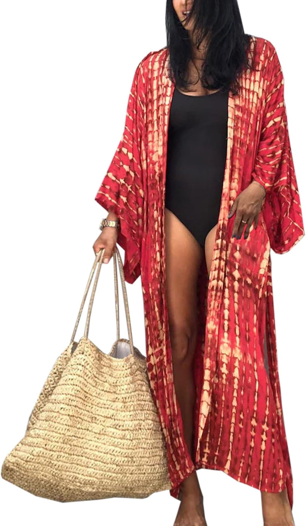 HYUETWomen Beach Cover Ups, Tie Dye Beach Long Kimono Cardigan, Casual Long Sleeve Beachwear Swimsuit Bikini Beach Cover Up Beach Dress for Women