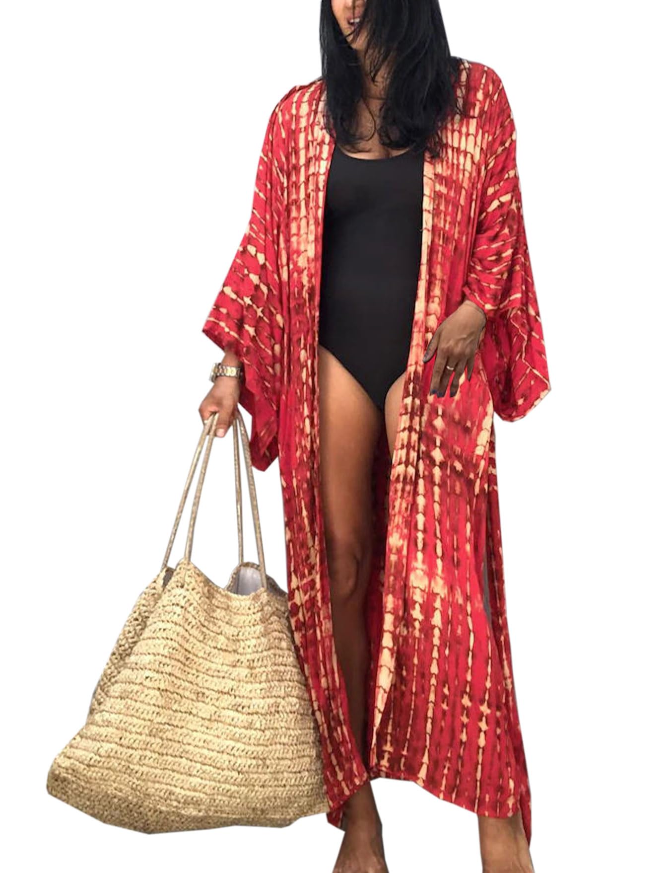 HYUETWomen Beach Cover Ups, Tie Dye Beach Long Kimono Cardigan, Casual Long Sleeve Beachwear Swimsuit Bikini Beach Cover Up Beach Dress for Women