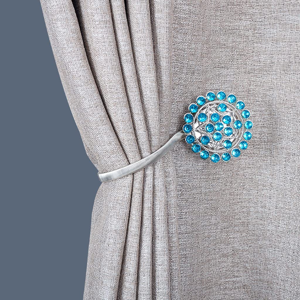 Pièces Embrasses de Rideau Magnétiques de Corde de Ressort, Clips de Boucle de Rideau Magnétique Réglable Retenues de Draperie Décoratives de Fleur de Cristal