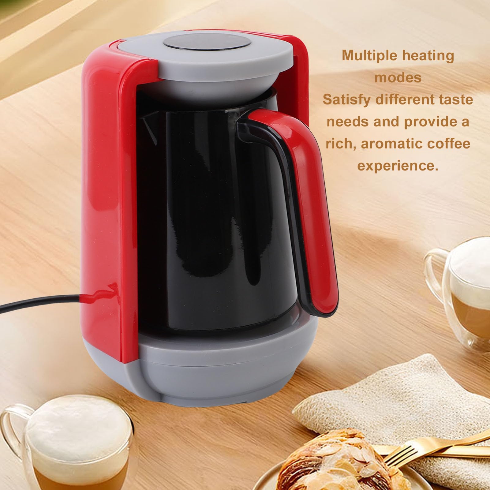Türkische Kaffeemaschine, 5 Tassen Elektrische Türkische Kaffeemaschine mit 3 Heizung, LCD Display Flip Top, Tragbarer Heißer Getränkehersteller für Griechische Kaffeekarten (EU-Stecker)