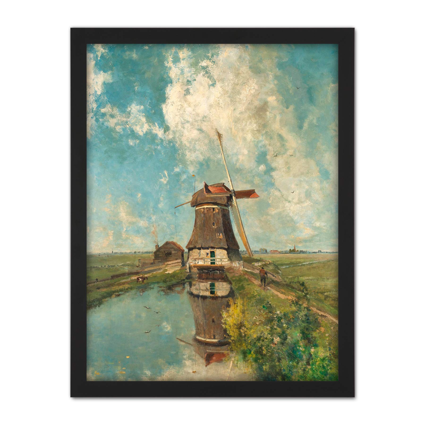 Artery8 Paul Gabriel A Windmill On A Polder Waterway Artwork Framed Wall Art Print 18X24 Inch