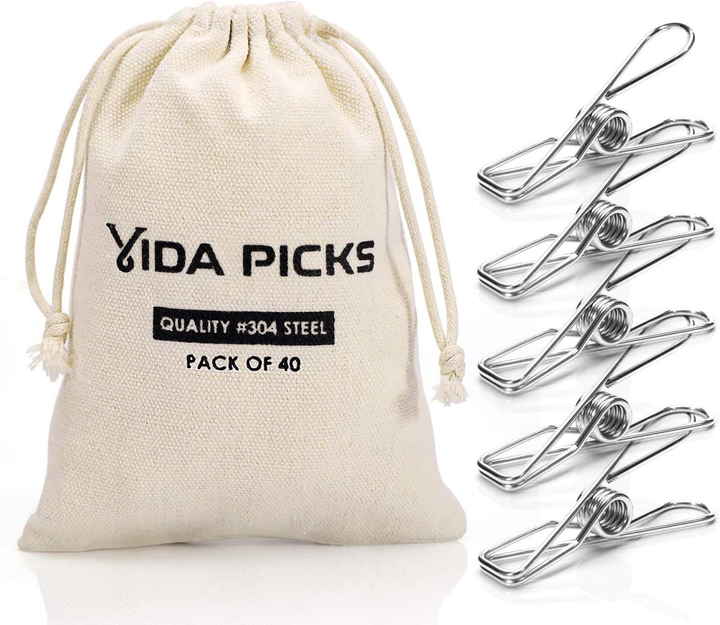 Wire Clothespins Laundry Chip Clips-40 Pack Bulk Clothes Pins with Heavy Duty, Durable Clamp Metal Clothes Pegs Multi-purpose for Outdoor Clothesline Home Kitchen Travel Office Decor Food Bag (Silver)