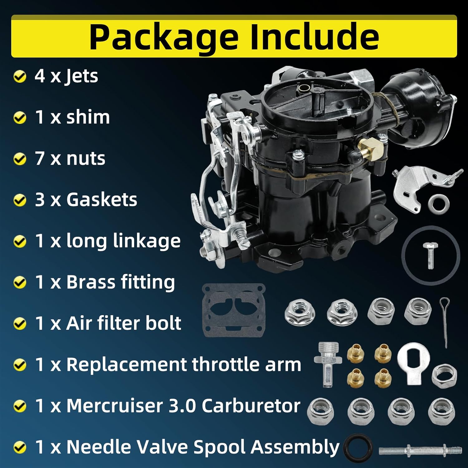 3310-864940A01 3.0 Carburetor Carb for Mercruiser Rochester 2 Barrel Marine Carburetor 1990-2004, for Mercury Marine Mercarb 3.0L 2.5 2.5L Carburetors Black 3310864940A01 8M0045397 3310-8M0045397